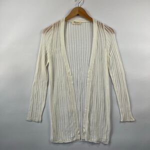 Cream Sheer Lightweight Cardigan Open Front Ribbed Layering Top Women S